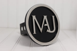Hitch cover with 'MAJ' logo on a white background