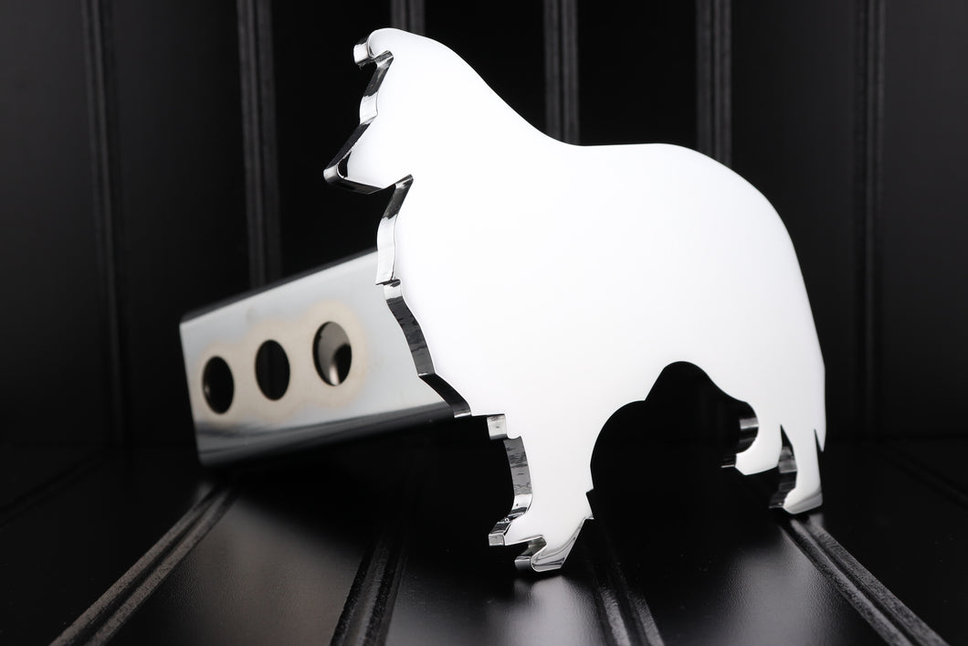 Chrome Sheltie (Shetland Sheep Dog) Hitch Cover, Free Shipping