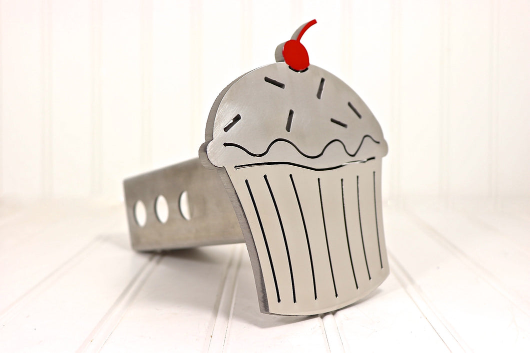 Stainless Steel Cupcake with Red Cherry Hitch Cover, Free Shipping
